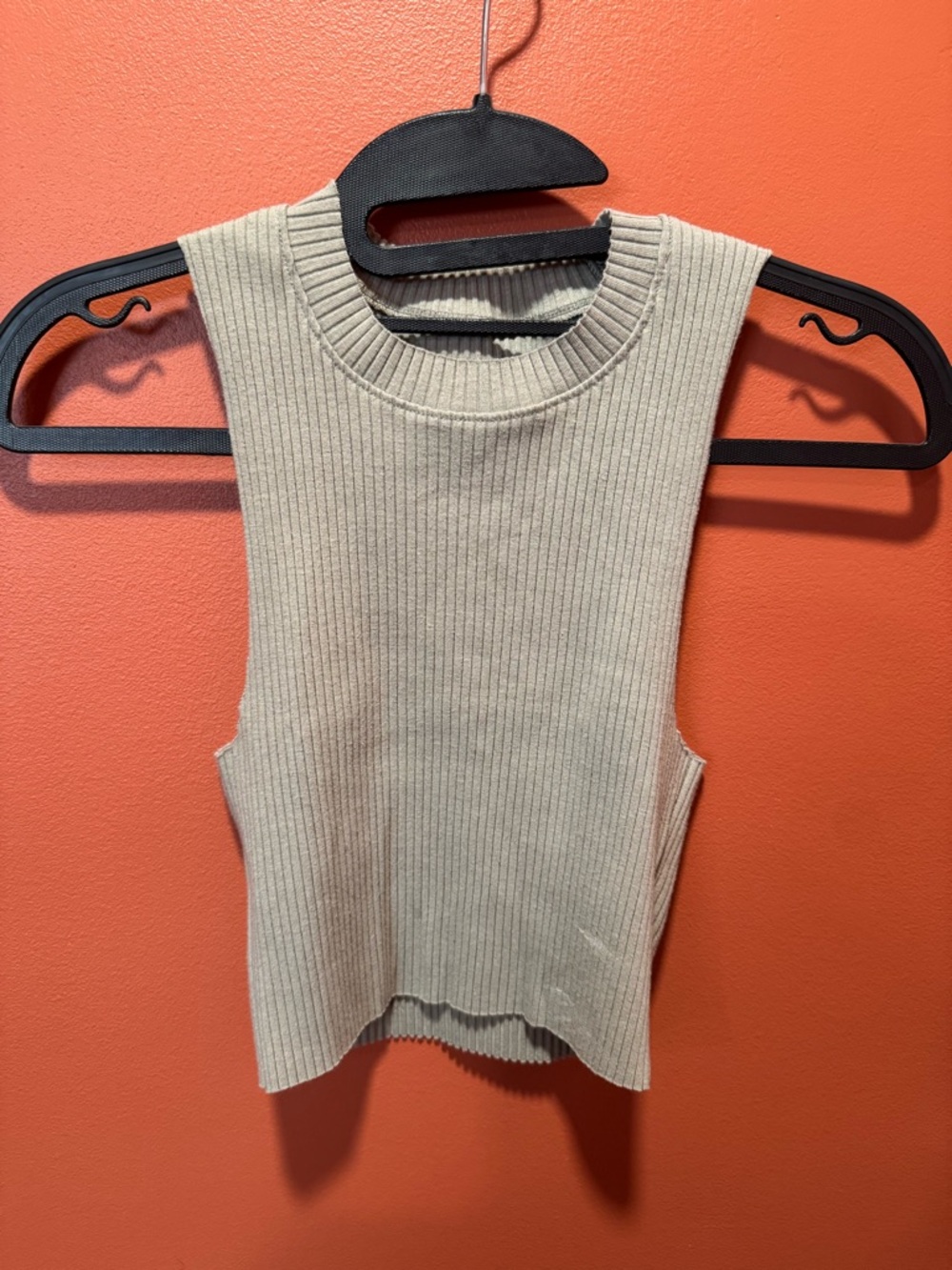 aerie Ribbed High Neck Tank Top in Beige